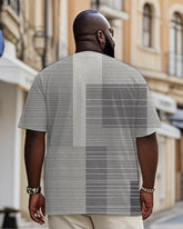 Men's Plus Size Casual Daily Grey Contrast Striped Print Henley Collar Button Short Sleeve T-Shirt